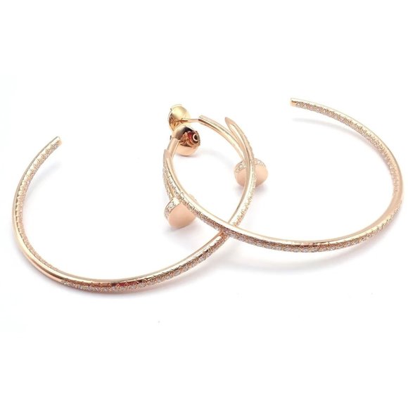 Authentic! Cartier Juste un Clou 18k Rose Gold Diamond Nail Hoop Earrings Paper - Picture 11 of 12